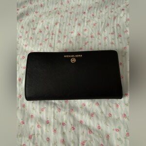 Michael Kors Black Saffiano Continental Clutch Wallet with Gold Logo